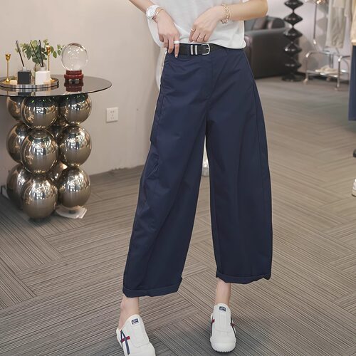 藏青色休闲工装九分裤女2026新款速干薄款高腰大码宽松裤子