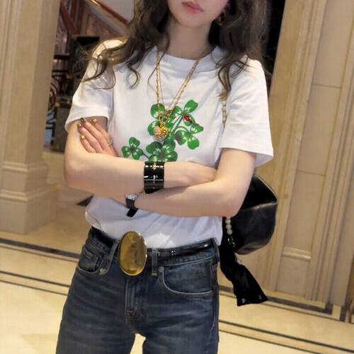 大码女装2026夏季新款时尚绿色花朵短袖T恤胖mm百搭显瘦圆领上衣