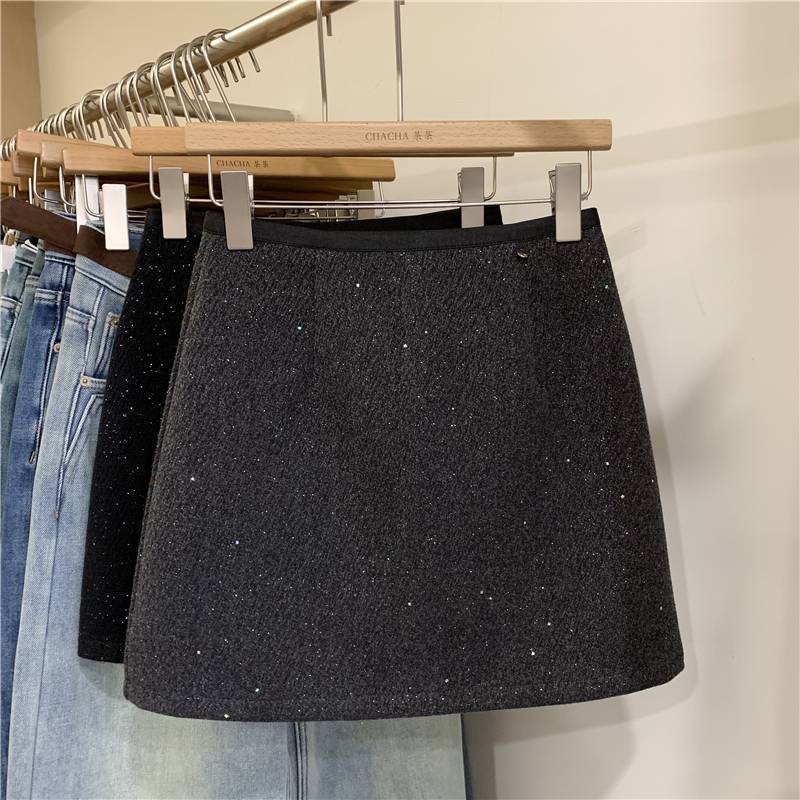 2025秋冬新款小香风亮片半身裙女高腰a字包臀裙防走光显瘦短裙子