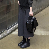 女2025秋季 流行新款 高腰宽松时尚 灰色压褶休闲七分毛呢裤 阔腿裤 子