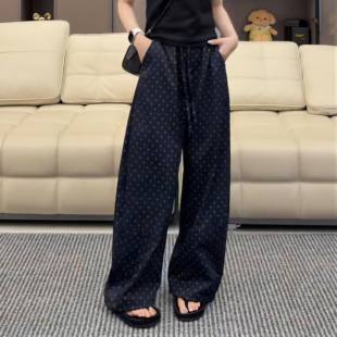 黑色波点阔腿裤2026夏季新款女百搭通勤垂坠感宽松休闲直筒裤显瘦