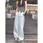 韩系简约显瘦松弛感女2026新款 百搭高腰显瘦通勤白色阔腿裤
