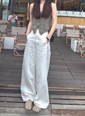 韩系简约显瘦松弛感女2026新款百搭高腰显瘦通勤白色阔腿裤