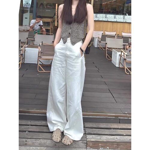 韩系简约显瘦松弛感女2026新款百搭高腰显瘦通勤白色阔腿裤