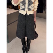 女秋季 2025新款 慵懒风高腰显瘦时尚 毛呢中裤 小众宽松阔腿六分裤 子