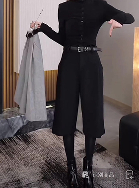 黑色七分裤女2025流行新款高腰显瘦时尚气质百搭休闲阔腿西装裤子