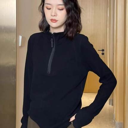 美拉德秋冬新款自发热德绒立领卫衣百搭半拉链打底衫叠穿上衣2025