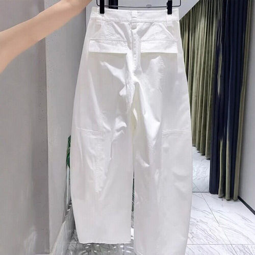 白色弯刀休闲裤女2026夏季新款大码梨形身材遮肉显瘦松弛感阔腿裤