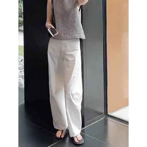 气质休闲白色宽松弯刀裤女2026年夏季新款简约百搭高腰休闲长裤子