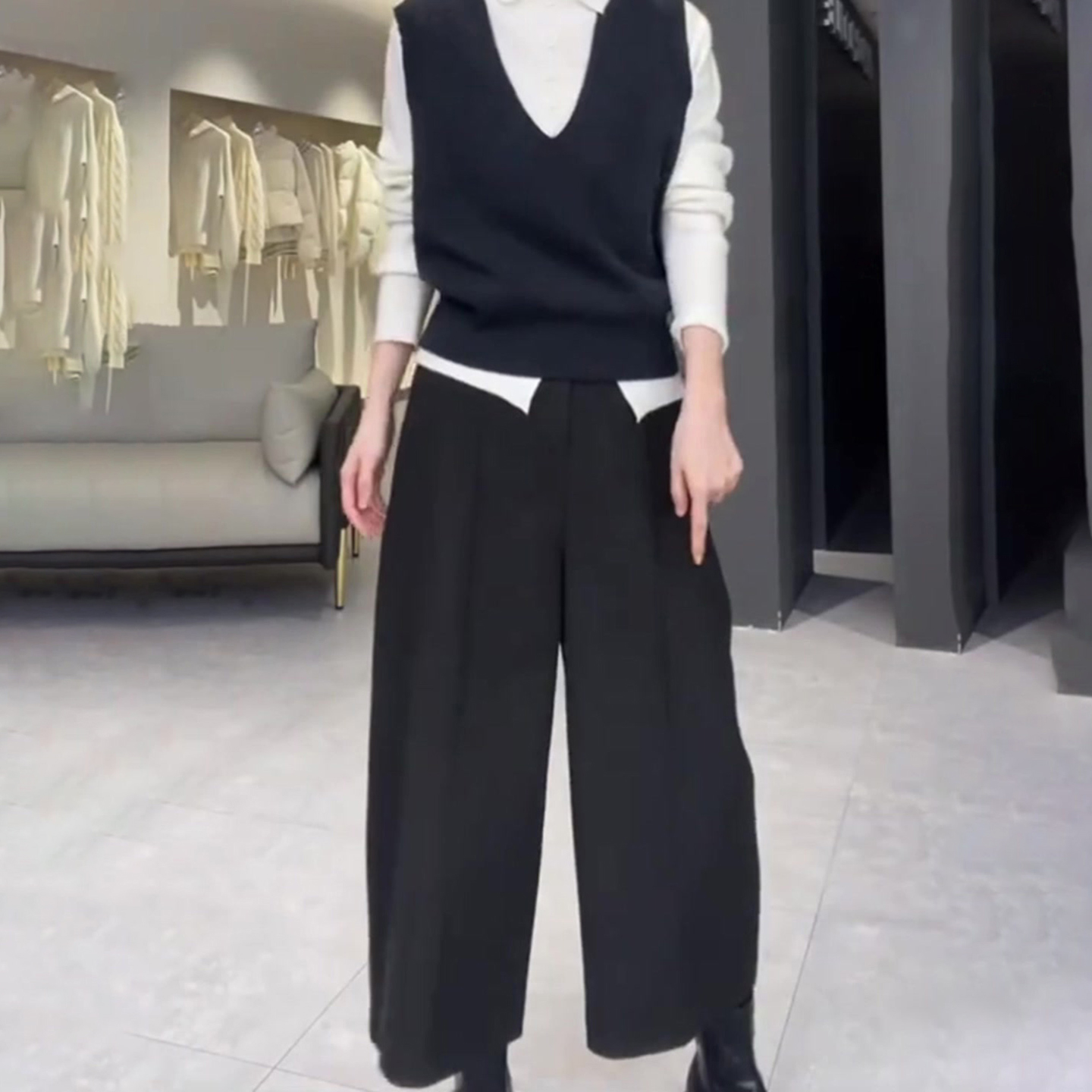 灰色八分毛呢休闲裤女秋冬新款高腰显瘦时尚百搭洋气直筒阔腿裤子