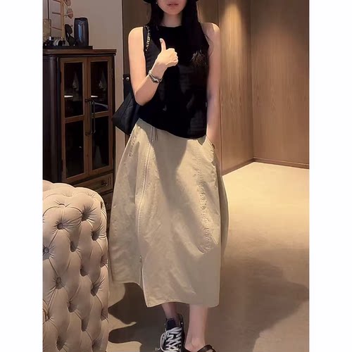 花苞半身裙女夏2026超火半裙卡其色高级感巨好看小个子裙子半身裙