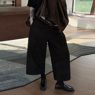 气质百搭宽松休闲裤 黑色毛呢八分阔腿裤 高腰显瘦时尚 新款 子 女冬季