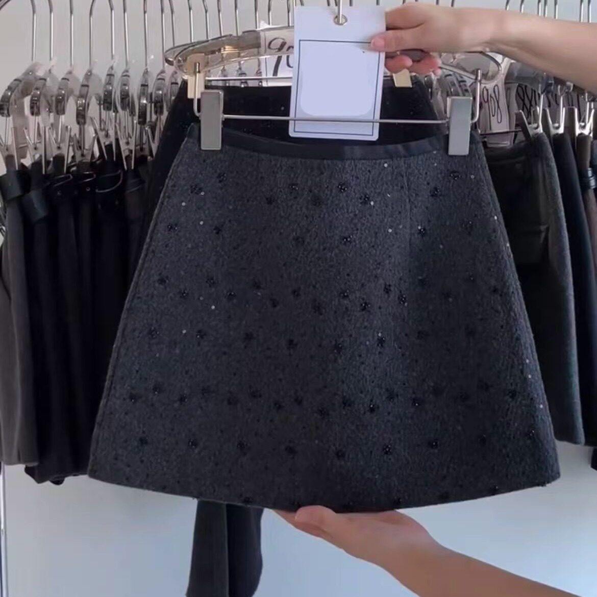 加厚毛呢钉珠短裙女2025秋冬新款高腰显瘦A字裙百搭小个子包臀裙,女装/女士精品,大码半身裙,淘宝优惠券,粉丝福利购,淘宝优惠卷