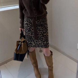 高腰显瘦时尚 新款 百搭A字短裙 复古圈圈豹纹毛呢半身裙女冬季 美式