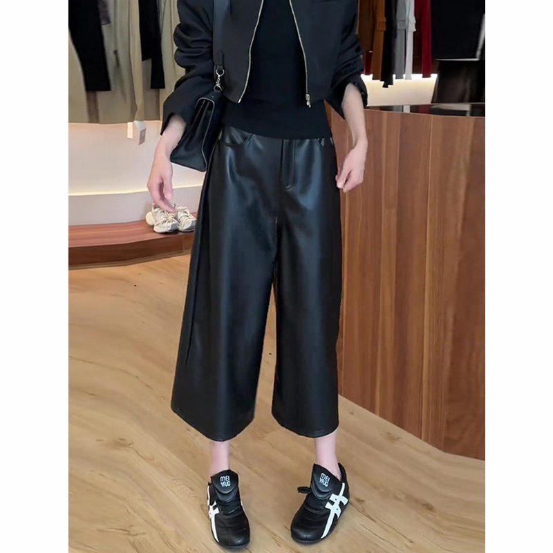 2025年秋季新款黑色pu皮裤女宽松显瘦时髦洋气百搭直筒八分阔腿裤,女装/女士精品,大码裤装,淘宝优惠券,粉丝福利购,淘宝优惠卷