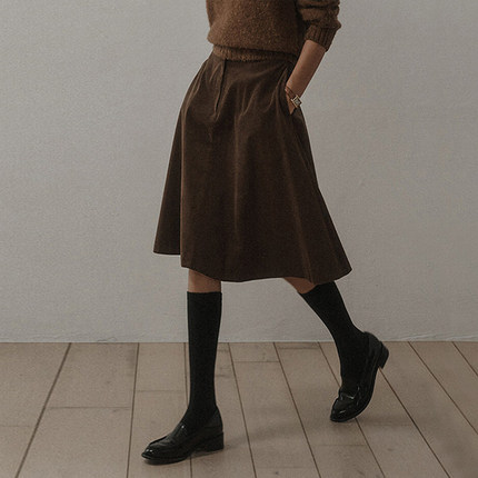 2025秋冬季新款复古灯芯绒半身裙女高腰A字中裙百搭五分伞裙子