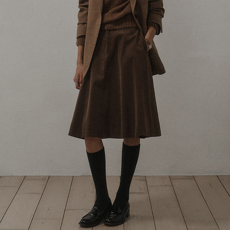 2025秋冬新款灯芯绒半身裙女高腰A字中裙中长款百搭五分伞裙子