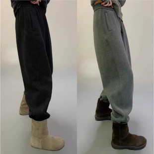 梨形身材宽松显瘦裤 女2025秋冬大码 加厚绒束脚休闲裤 小众设计美式