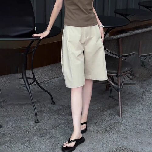 卡其色休闲短裤女夏季2026新款高腰显瘦气质时尚百搭五分裤中裤子