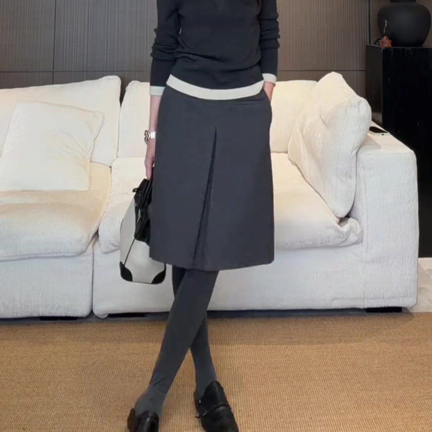 灰色压褶毛呢半身裙女秋冬新款高腰显瘦时尚气质百搭减龄a字半裙,女装/女士精品,大码半身裙,淘宝优惠券,粉丝福利购,淘宝优惠卷