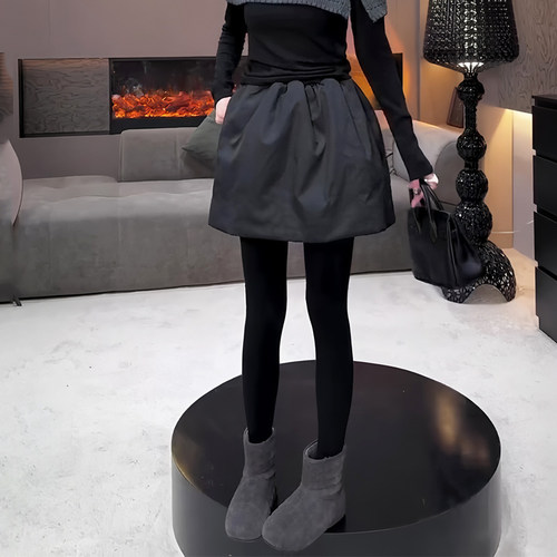 时尚深灰色加厚蓬蓬花苞短裙女2026冬季新款高腰显瘦a字半身裙子