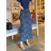 半身裙女2025新款 设计感蓝色碎花女夏季 高腰显瘦复古气质开叉长裙