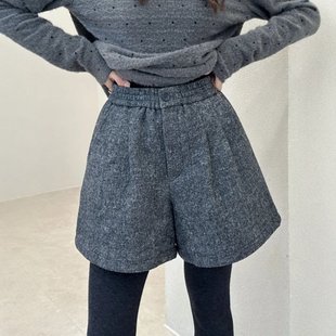 胖MM高腰显瘦宽松休闲裤 韩式 大码 女2025冬季 一粒扣毛呢阔腿短裤