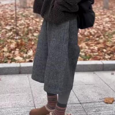 灰色毛呢七分裤女2025冬季新款小众洋气时髦流行宽松显瘦百搭大码