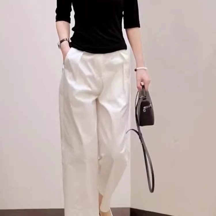 今年流行2025年夏季新款女高级感白色高腰显瘦宽松直筒九分阔腿裤