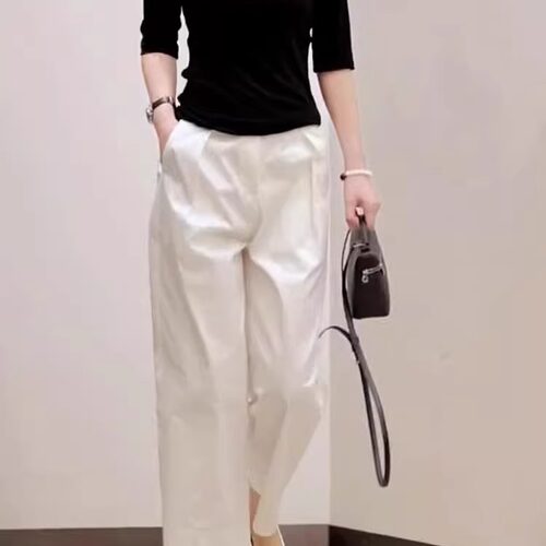 今年流行2026年夏季新款女高级感白色高腰显瘦宽松直筒九分阔腿裤