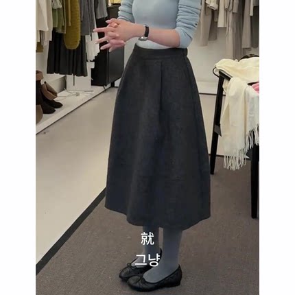 法式毛呢花苞裙女冬季2025新款复古气质百搭高腰显瘦加厚半身裙