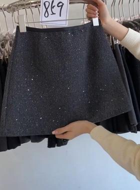 2025秋冬A字短裙星空闪闪亮片半身裙包臀裙黑色显瘦小个子辣妹装