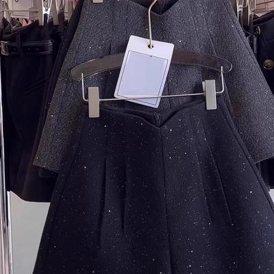 毛呢短裤女冬季外穿2025春秋新款高腰a字休闲亮片闪闪小个子靴裤