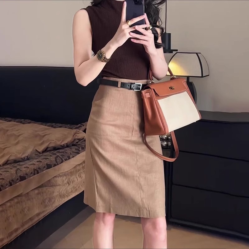 咖色半身裙女2025流行新款高腰显瘦简约时尚气质好看百搭包臀裙子