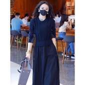 假两件拼接毛衣裙女冬季 国际大牌连衣裙冬裙长袖 针织连衣裙新款