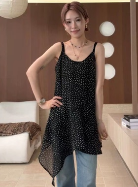法式复古波点吊带连衣裙女2026新款收腰显瘦气质百搭背心裙短裙潮