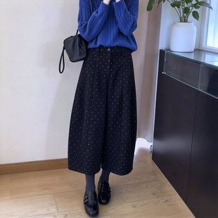 韩系时髦波点宽松舒适大码八分休闲裤女款大码高腰显瘦洋气阔腿裤