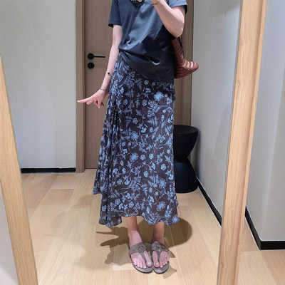 水墨蓝碎花半身裙女夏季爆款大码小个子宽松显瘦简约高级感鱼尾裙