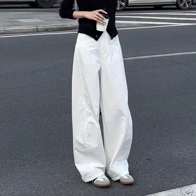 韩系简约高腰垂感阔腿休闲裤女2025夏季新款设计感百搭直筒拖地裤