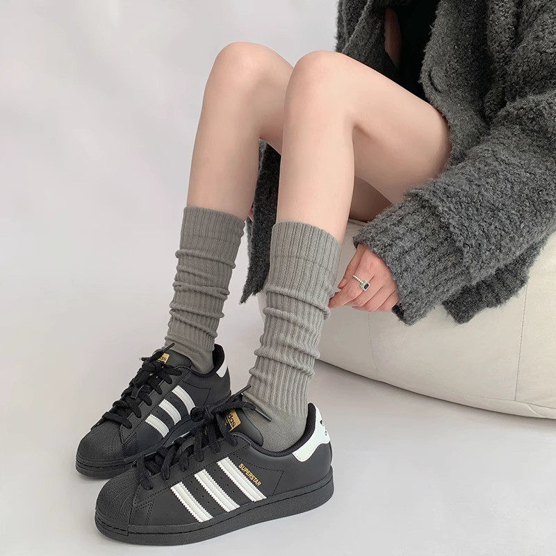 户外风美式纯色堆堆袜女JK显瘦长筒袜