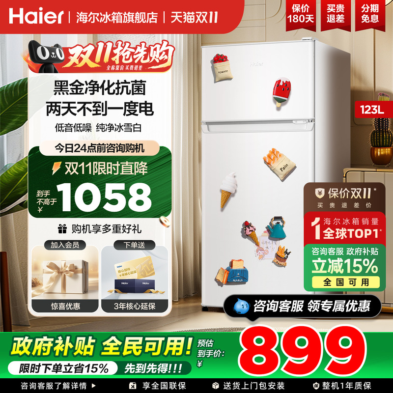 海尔冰箱两开门123升出租房家用