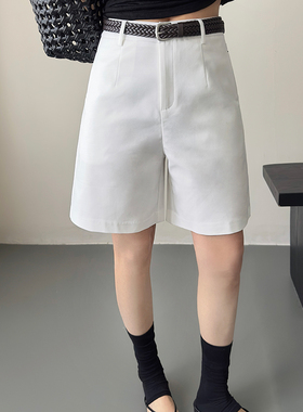白色五分裤女夏 2026新款高腰微A休闲短裤高级天丝棉直筒西装中裤