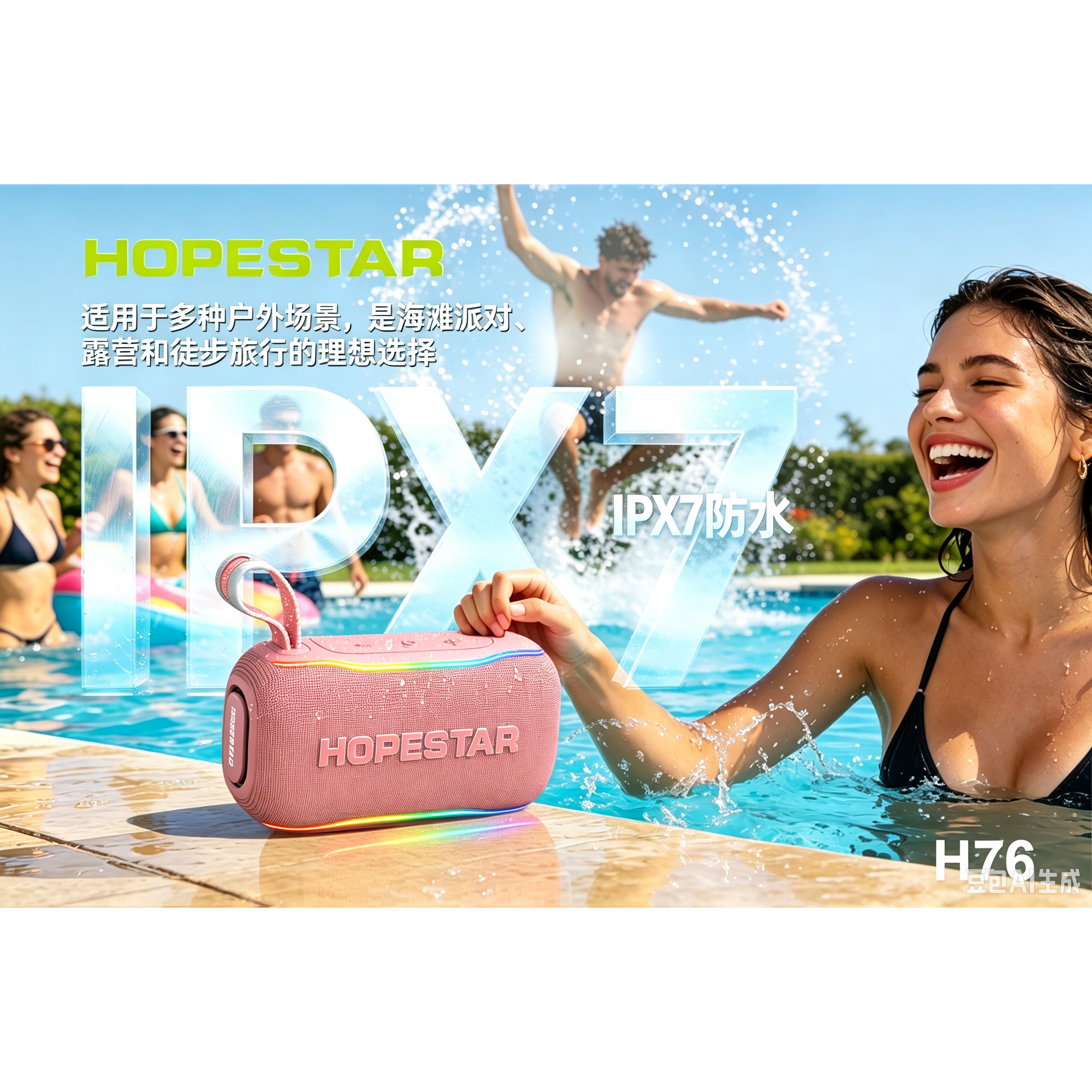 HOPESTAR/华达新款H76户外蓝牙音箱便携小音响露营徒步炫彩灯光