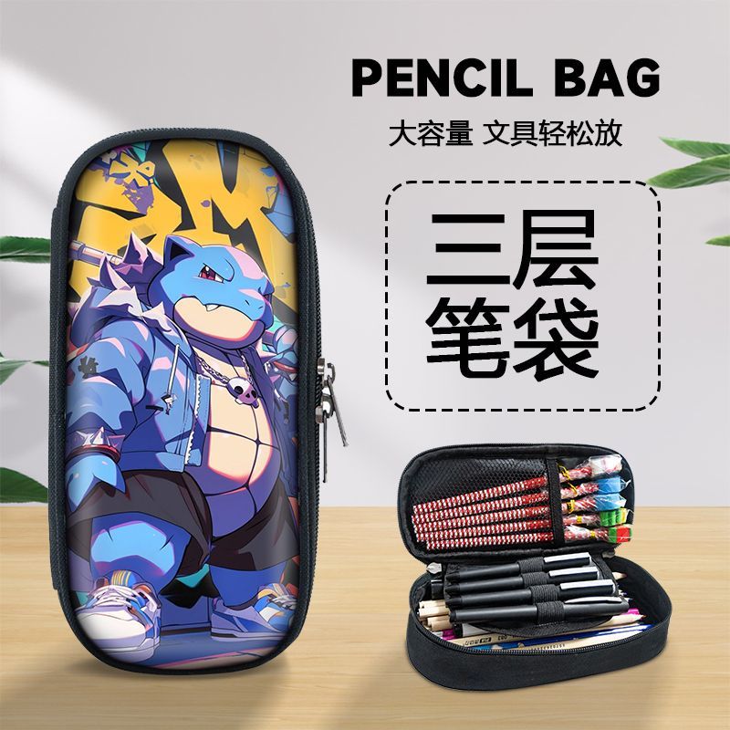 AI宝可梦笔袋卡通原创收纳文具中小学生印花帆布大容量笔盒开学季