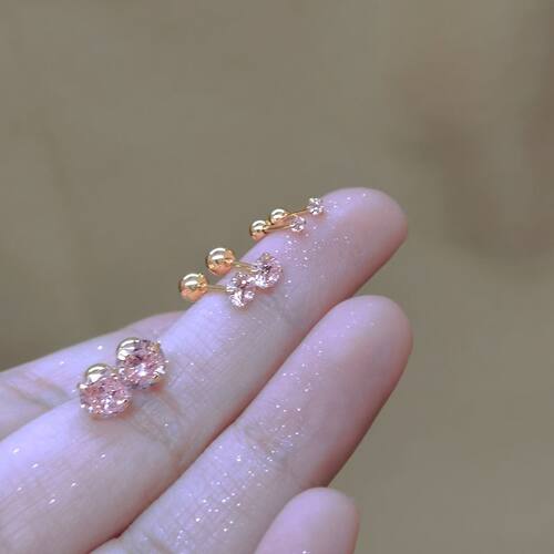 粉色高级感耳骨钉女小众超闪细针螺丝拧扣2022年新款钉耳环耳饰