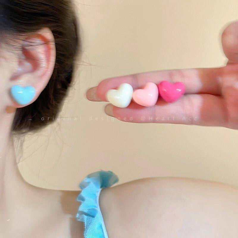 可爱百搭少女奶油爱心耳钉糖果色桃心耳环2025新款耳坠耳圈耳饰品