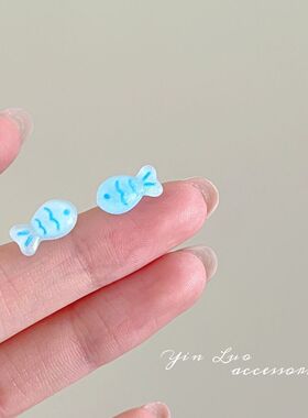 银针耳钉蓝色条纹小鱼耳钉可爱少女甜美ins简约耳洞百搭耳环耳饰