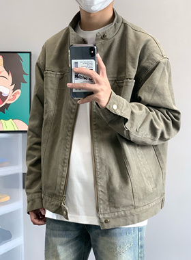 XANYP 美式秋冬复古重磅水洗帆布哈灵顿外套男立领设计感休闲夹克