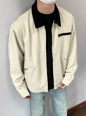 XANYP 美式复古水洗帆布底特律夹克男春秋短款休闲工装翻领外套