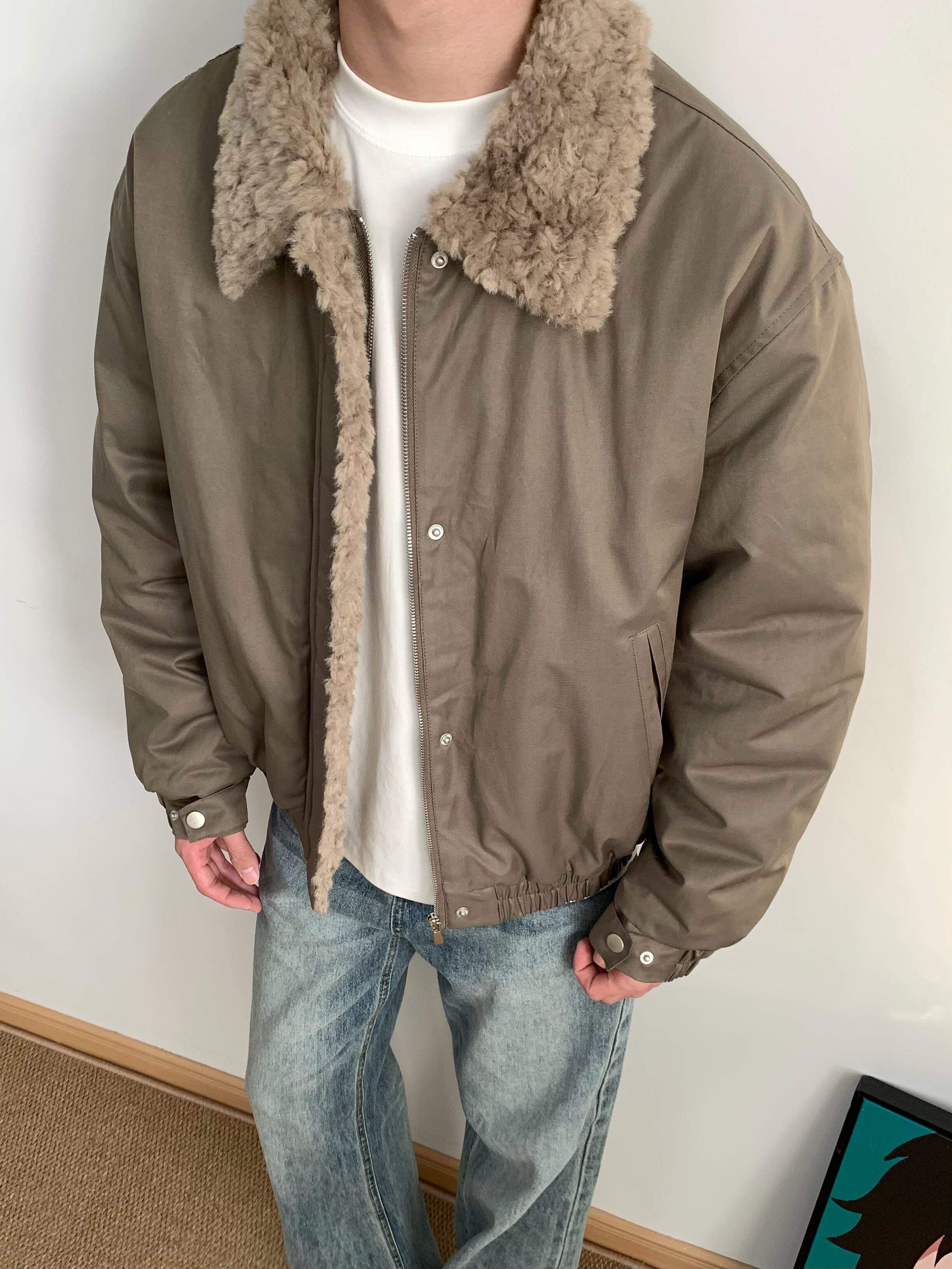 冬季美式巴恩风毛领短款棉服